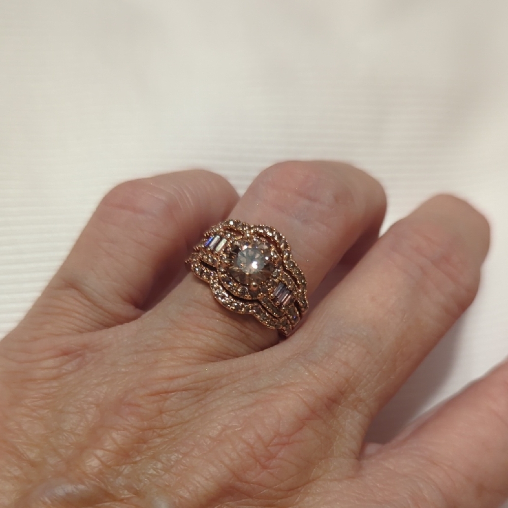 Elegant Rose Gold Playes 925 Silver Women's 3 Pc Ring